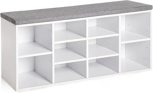 Shoe Storage Bench, Entryway Bench with Storage, 3-Tier Shoe Rack Bench 10 Cubbies Adjustable Shelves Shoe Organizer Shelf for Hallway Front Door Living Room Bedroom