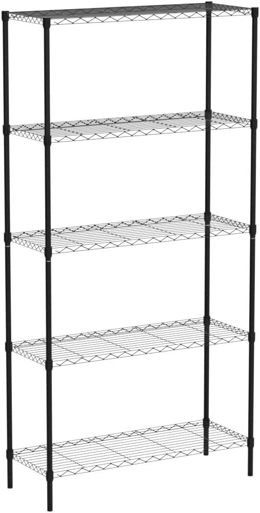 5-Tier Wire Shelving Unit Storage Shelves Metal Shelves Heavy Duty Metal Storage Rack NSF Height Adjustable for Home Kitchen Bathroom Garage Pantry Organization(Black)