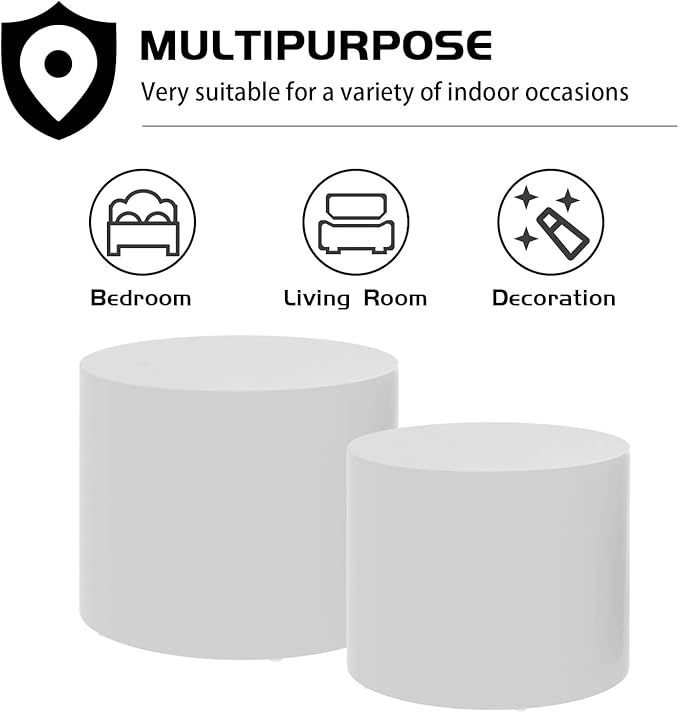 2-Piece Round Side Table Set, Modern Black Oak Accent Tables for Living Room and Bedroom, No Assembly End Tables, Minimalist Coffee Table Set for Small Spaces(White)