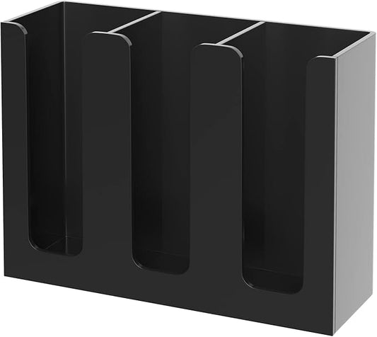 Acrylic Cup and Lid Holder, 3 Compartment, Disposable Coffee Cup Dispenser Cup Storage Organizer, Black