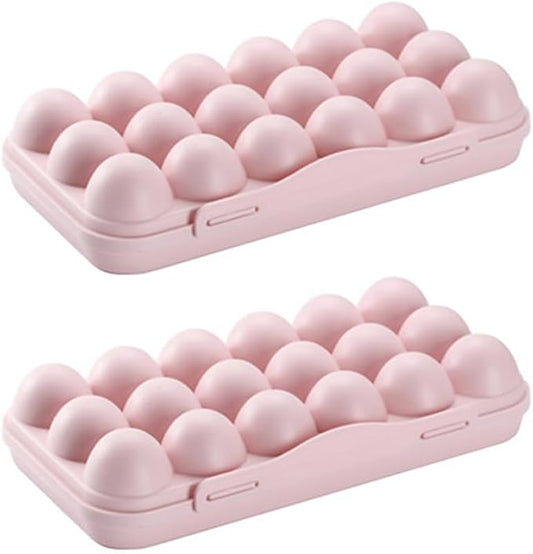 UPKOCH 2-Pack Stackable Refrigerator Organizer, 18-Count Plastic Egg Storage with Lids, Space-Saving Kitchen Containers for Eggs, Fridge Food Trays (Pink)