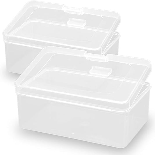 2 Pack Rectangle Plastic Clear Storage Containers Box (6.5 x 4.09 x 2.68 inch), Small Clear Case for Pills, Jewellery, Herbs, Tiny Bead, Craft Items-NeatNest