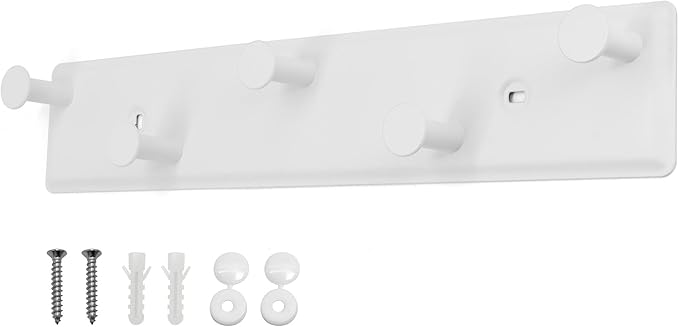Coat Hooks for Wall, Coat Rack Wall Mounted, White Cloths Hooks with 5 Round Hooks for Bathroom, Entryway, Bedroom-NeatNest