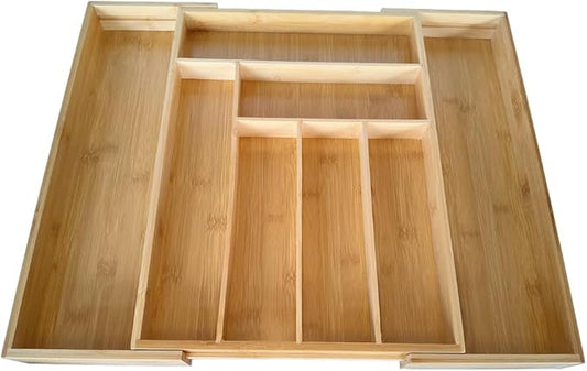 Adjustable Bamboo Drawer Organizer, Expandable Silverware Drawer Organizer, Large Cutlery Tray with Wooden Drawer Dividers for Flatware Organizing Kitchen Utensils Holder (6-8 Slots, Natural)-NeatNest