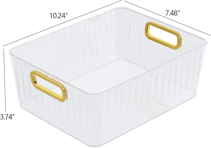 6 Packs Plastic Storage Organizer Bins with Handle for Refrigerator Kitchen Pantry, Clear Shelf Closet Basket Bins