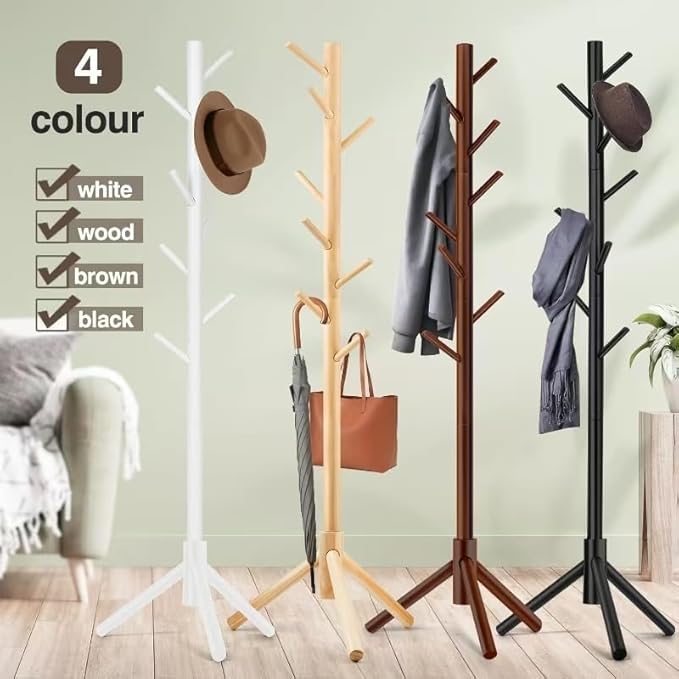 Coat Rack, Freestanding Coat Rack with 8 Hooks and 3 Adjustable Size Tree Coat Racks for Bedroom, Hallway, Entrance, Office, for Hats, Coats, Scarves, Handbags-NeatNest