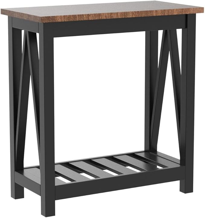 ChooChoo Farmhouse End Table, Rustic Vintage Narrow End Side Table with Storage Shelf for Small Spaces, Nightstand Sofa Table for Living Room, Bedroom Black 2 Pack-NeatNest