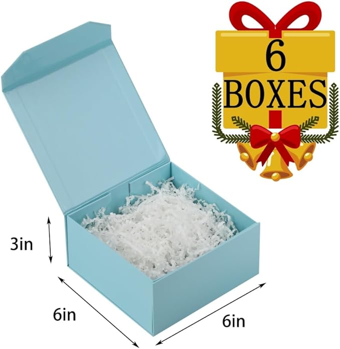 6 Pcs Small Blue Gift Box 6x6x3 Inch Magnetic Gift Box Small Magnetic Box with Crinkle Paper Blue Small Gift Box with Shredded Paper Luxury Gift Boxes with Lids for Presents-NeatNest