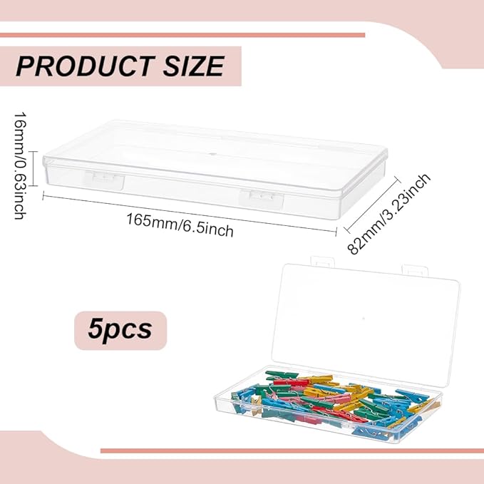 BENECREAT 5 Packs PP Plastic Bead Container Box, 6.5x3.2x0.6inch Rectangle Storage Organizer Box, Dustproof Case with Two Hinged Lid for Cards, Beads and Craft Supplies-NeatNest