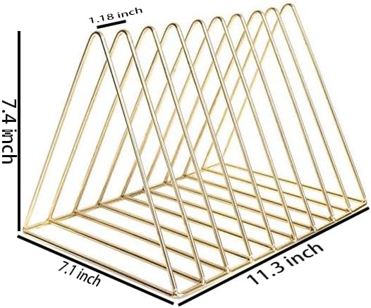 Gold Metal Vinyl Record Holder,Vertical Record Player Holder,File Organizer for Desk,Desktop File Sorters,Paper Organizer and Record Holder Stand,Triangle Upright 9 Lattice Vinyl Rack Stand,1Pack