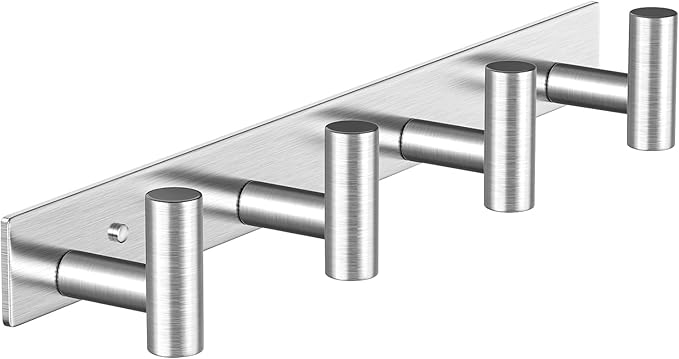 Wall Mounted Coat Rack-4 Hooks, Heavy Duty Stainless Steel Hook Rail for Towel Coat Hat Purse Bag Jacket, Towel Hooks for Entryway Bathroom Kitchen (Silvery 4 Hooks - 1 Pack)-NeatNest
