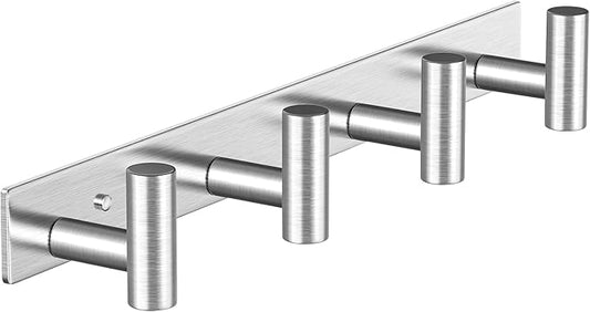 Wall Mounted Coat Rack-4 Hooks, Heavy Duty Stainless Steel Hook Rail for Towel Coat Hat Purse Bag Jacket, Towel Hooks for Entryway Bathroom Kitchen (Silvery 4 Hooks - 1 Pack)-NeatNest