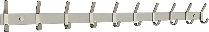 Coat Rack Wall Mount – Brushed Nickel 30 Inch Stainless Steel Hook Rail with 10 Heavy Duty Double Coat Hooks – Wall Mounted Coat Hanger for Entryway, Bathroom, Bedroom, Towel, Hat Organizer-NeatNest
