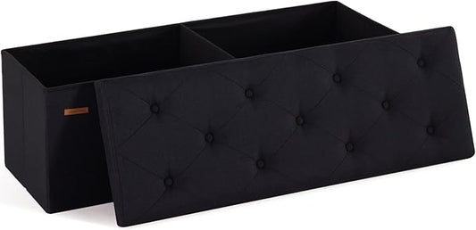 HAUSFRAU 43.5 Inches Ottoman with Storage Bench, Folding Ottoman Bench Foot Rest Stool, Bedroom Bench, Holds up to 660 lb, Linen Black