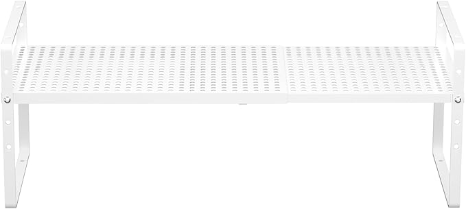 iPEGTOP Expandable Cabinet Storage Shelf Organizer Rack, Heavy Duty Stackable Steel Metal Spice Rack Adjustable Height Pantry Garage Shelf for Counter Kitchen Organization, White - 1 Pack-NeatNest
