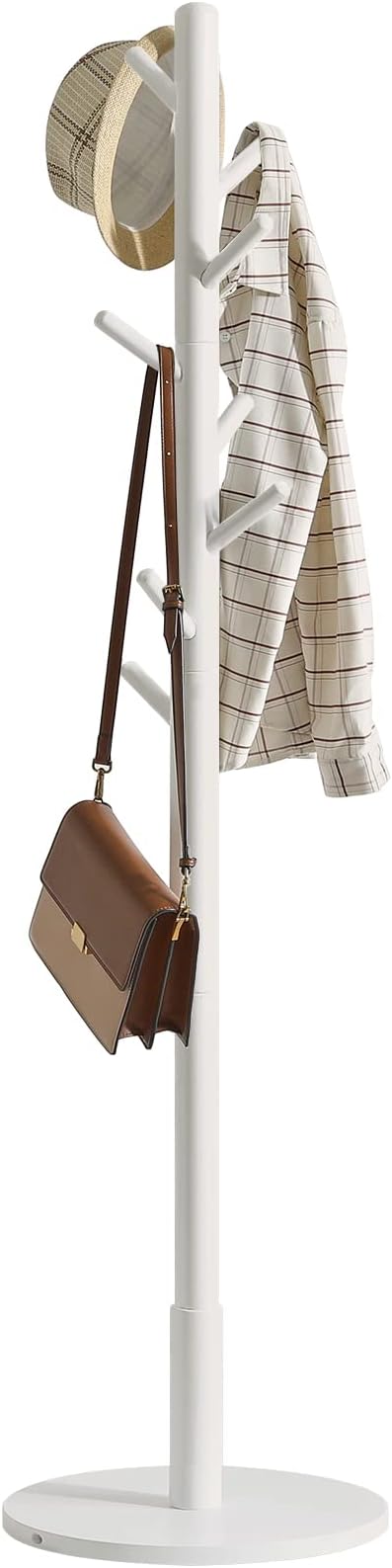 IBUYKE Coat Rack Stand, Freestanding Coat Tree with Solid Round Base and 8 Hooks, Easy Assembly Wooden Coat Hanger, Clothes Rack for Hallway Entryway, Living Room, Bedroom, Office, White WD-114-NeatNest