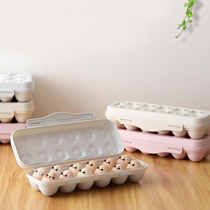 UPKOCH 2-Pack Stackable Refrigerator Organizer, 18-Count Plastic Egg Storage with Lids, Space-Saving Kitchen Containers for Eggs, Fridge Food Trays (Pink)