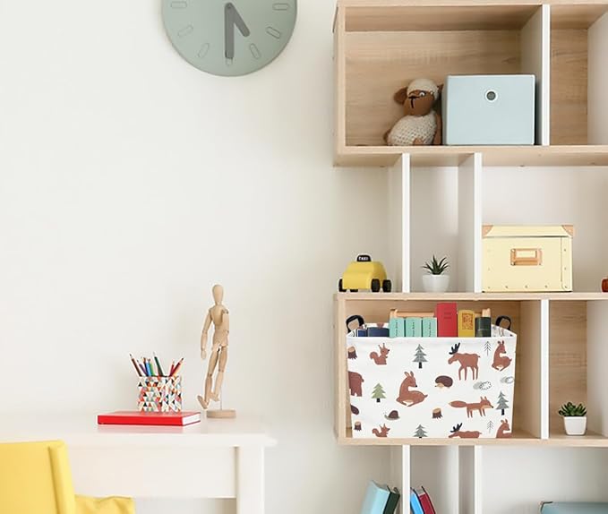 CLOCOR Rectangular Storage Basket,Collapsible Fabric Storage Container,Waterproof Toy Bin with Handles,Gift Basket(Brown Animals)-NeatNest