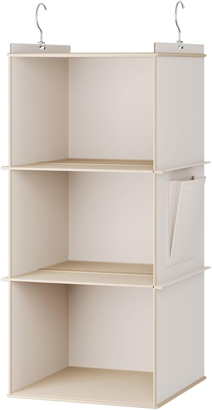 Hanging Closet Organizer, 3-Shelf Closet Hanging Storage Shelves, Beige-NeatNest