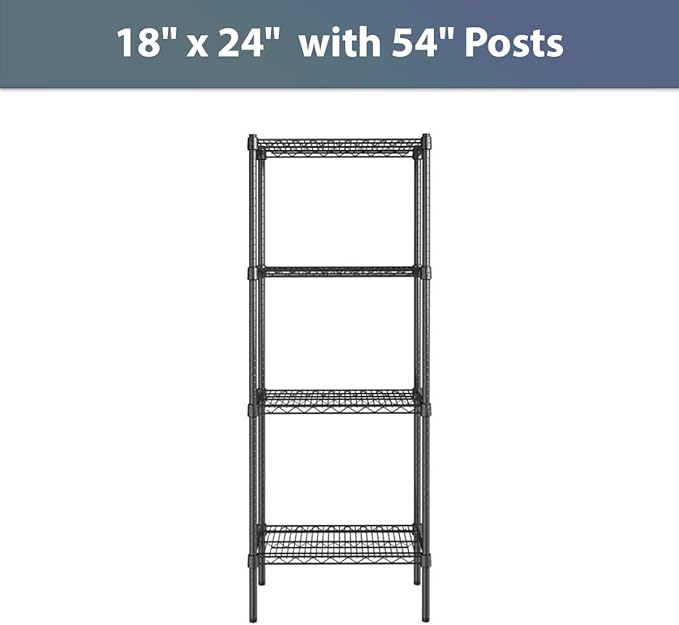 18" x 24" NSF Black Epoxy 4-Shelf Kit with 54" Posts, Commercial Storage Rack Unit, Heavy Duty Storage Shelving, Wire Shelving Kit, Adjustable Rack Strong Steel, Multipurpose Wire Shelf