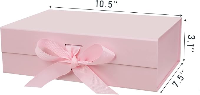 10.5"X7.5"X3.1" Pink Magnetic Gift Box with Lid and Ribbon for Presents-NeatNest