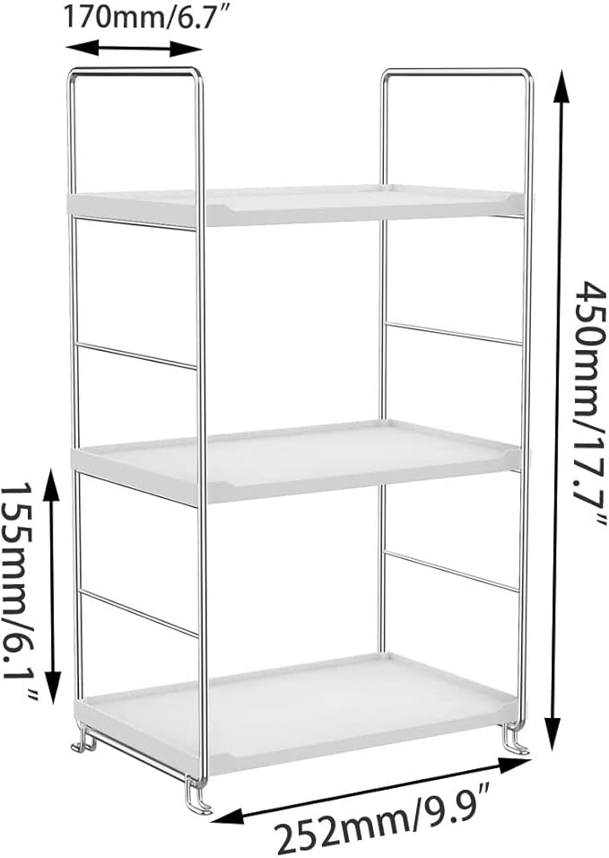 3-Tier Bathroom Countertop Organizer -Makeup Organizer -Corner Storage Shelf- Kitchen Spice Rack Standing Shelf-Great for Vanity, Bathroom, Bedroom, Kitchen (Silver & White)-NeatNest