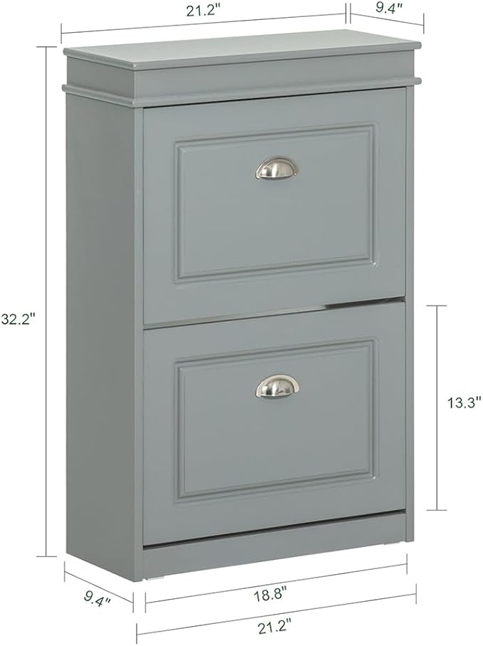SoBuy Small Shoe Cabinet, Slim Shoe Rack 2 Flip-Drawers, Thin Shoe Storage Cupboard Organizer Unit for Entryway and Hallway, Grey FSR78-HG-NeatNest
