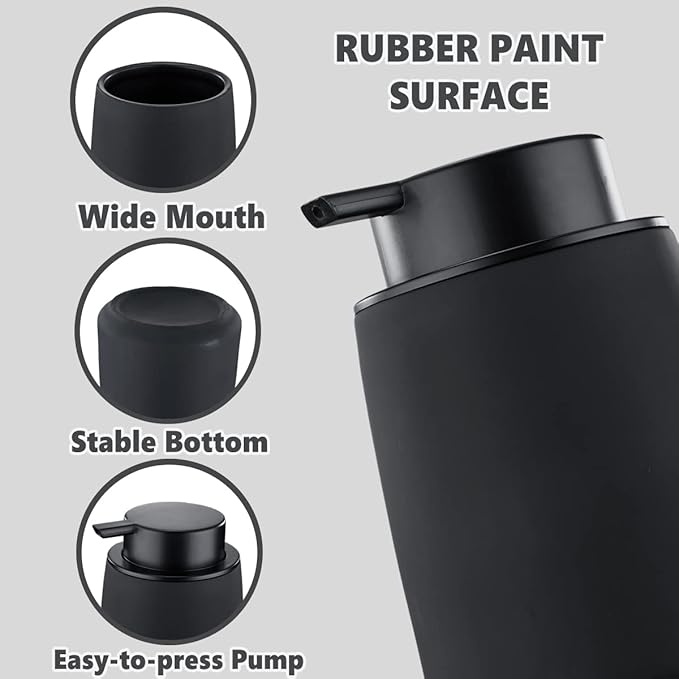 12Oz Black Ceramic Lotion Hand Pump, Modern Refillable Liquid Hand Dispenser, Dish Soap Dispenser for Kitchen (Rubber Paint)-NeatNest