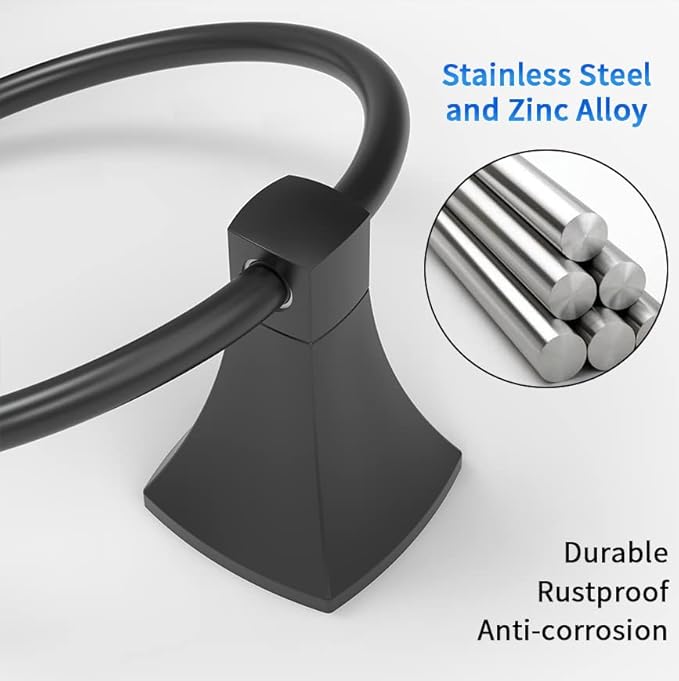 Hand Towel Holder for Bathroom Kitchen Matte Black Towel Ring Towel Hanger Stainless Steel and Zinc Alloy Wall Mount