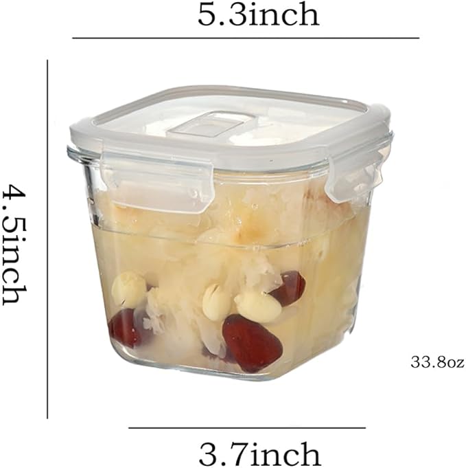 4 Cup Square Glass Food Storage Container with Lids, Square Glass Soup Container with Airtight Lids, 32 OZ Food Prep Bowls for Leftovers, Salad, Microwave、Fridge、Dishwasher Safe (2 Pack)