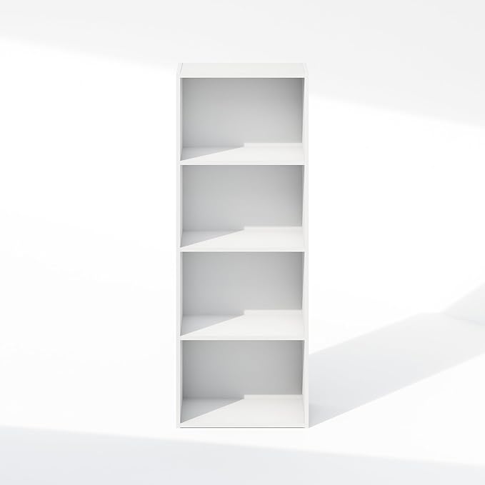 Furinno Reed 4-Tier Open Shelf Multipurpose Closet Storage, Storage Organizer, White-NeatNest