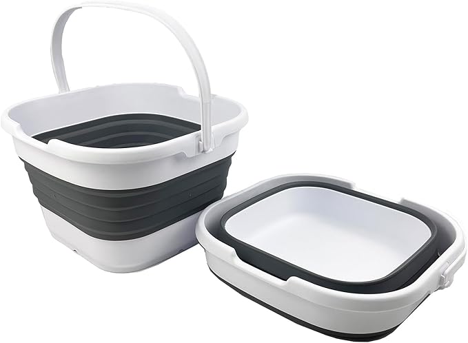 SAMMART 9.5L (2.5 Gallon) Collapsible Rectangular Handy Basket/Bucket (White/Steel Grey(Set of 2))-NeatNest