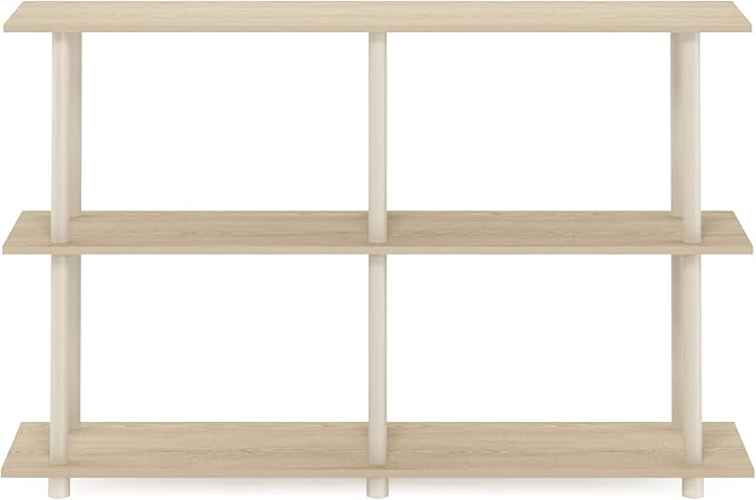 Furinno Turn-N-Tube No Tools 3-Tier Rectangle Side Display Rack, Bauhaus Oak/Beige Plastic Pole 2 x 2