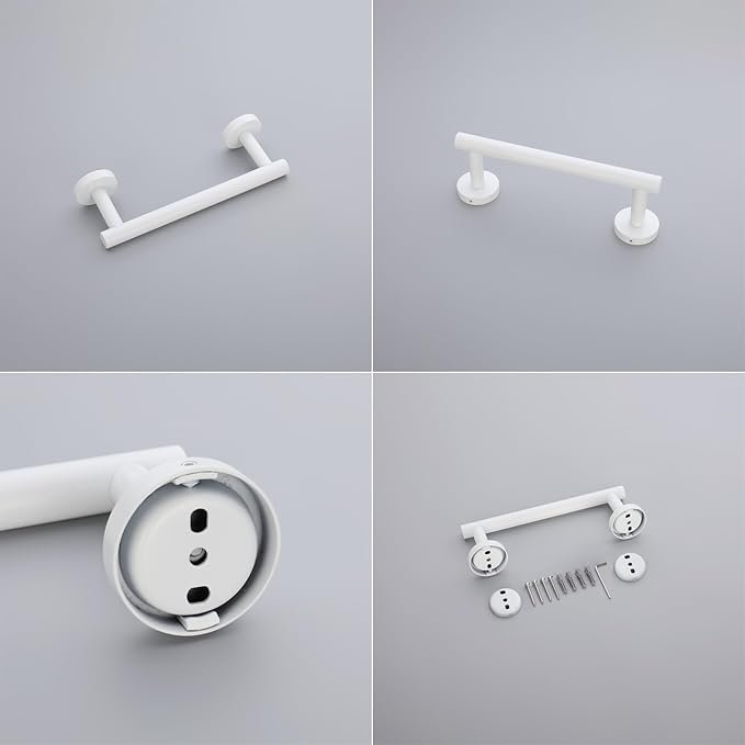 GERZWY 9-Inch Bath Towel Bar SUS 304 Stainless Steel Bathroom Towel Bar Modern Round Style Wall Mount, White