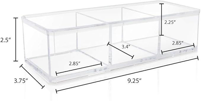 Isaac Jacobs Clear Acrylic 3 Section Organizer- Three Compartment Drawer Tray and Storage Solution for Office, Bathroom, Kitchen, Supplies, and More (Clear)