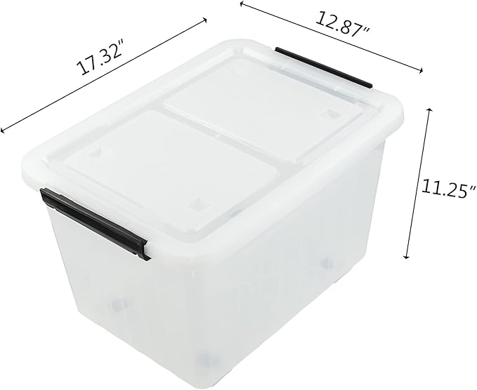 Bringer 4-Pack 30 L Clear Plastic Storage Box, Large Wheeled Storage Bin with lid-NeatNest