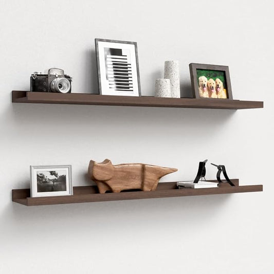 35.3 Inches Long Floating Shelves, 2 Set Farmhouse Wall Shelf for Bedroom, Nursery Book Shelf with Lip, Picture Ledge Shelf for Wall Decor Living Room Bathroom Kitchen - Walnut-NeatNest
