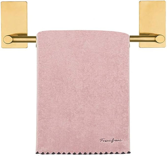 NearMoon Self Adhesive Bathroom Towel Bar- Stainless Steel Bath Wall Shelf Rack Hanging Towel Stick On Sticky Hanger Contemporary Style, NO Drilling (1 Pack, Brushed Gold, 9-Inch Towel Rack)