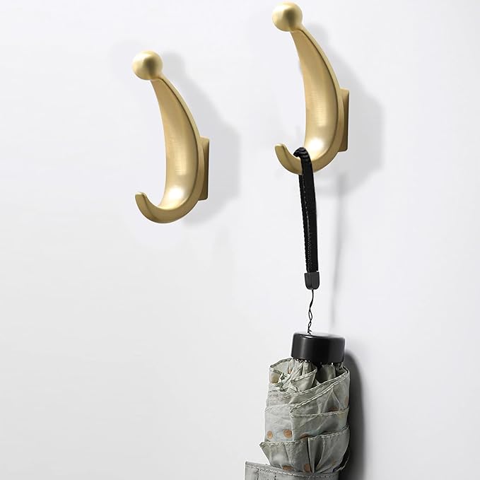 2 Pack Bathroom Towel Hooks, Screw in Metal Robe & Coat Hooks for Wall(Brushed Gold)