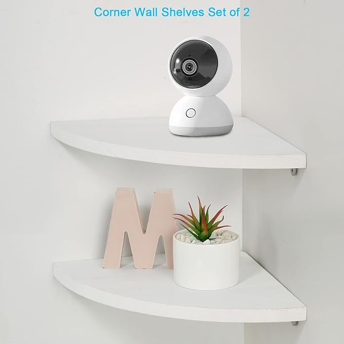 10 inch Corner Wall Shelf Set of 2, Solid Wood Corner Floating Shelves for Wall, Round End Wall Mounted Floating Shelf for Bedroom, Living Room and Kitchen (White-10 inch)-NeatNest