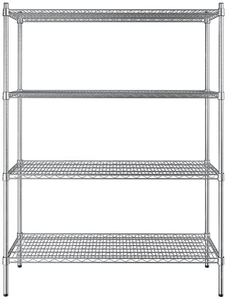 18" x 48" NSF Stainless Steel 4-Shelf Kit with 64" Posts, Heavy Duty Storage Shelving, Wire Shelving Kit, NSF Commercial Storage Rack Unit