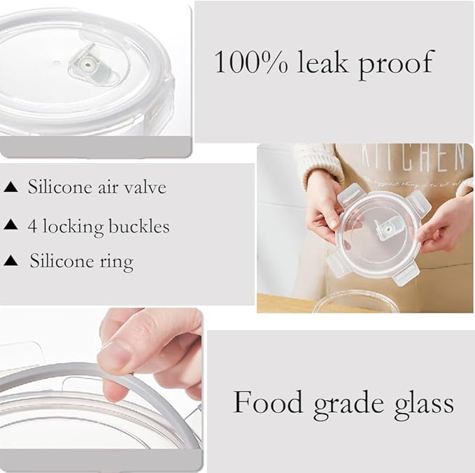 2 Cup Round Glass Soup Storage Containers with Lids, Round Glass Food Container with Airtight Lids, Borosilicate Food Storage Containers for Leftover, Oven, Dishwasher, Fridge Safe (4 Pack)