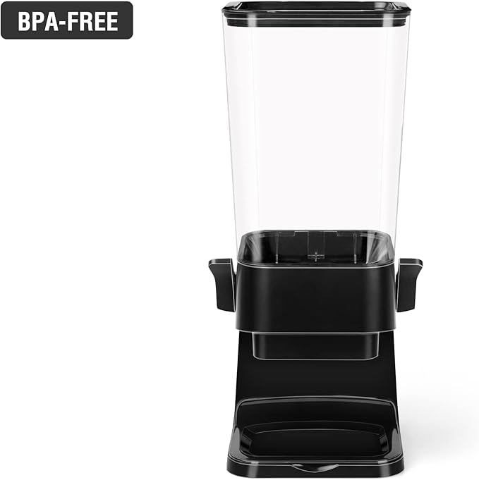 Cereal Dispenser Countertop Dual Dry Food Dispenser Large Cereal Containers Storage Organizer Dispensador De Cereales Candy Machine Rice Dispenser For Snack,Nuts, Granola(Black,1PC)-NeatNest