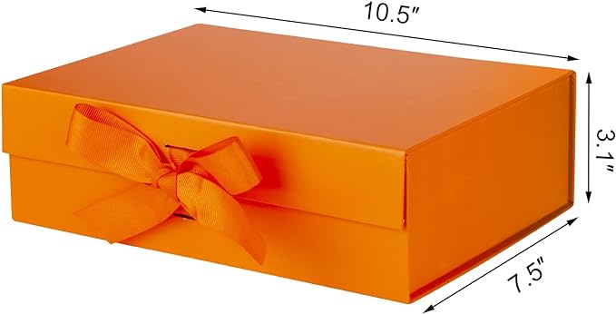 Gift Box with Lid for Presents 10.5x7.5x3.1 Inches with Ribbon and Magnetic Closure(1-Pack) (Orange)-NeatNest