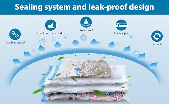 15 Pack Vacuum Seal Bag for Clothing with Electric Air Pump,Space Saver Vacuum Storage Bags for Clothes,Mattress, Blanket, Duvets, Pillows(3 Jumbo/3 Large/3 Medium/6 Small Bags)-NeatNest