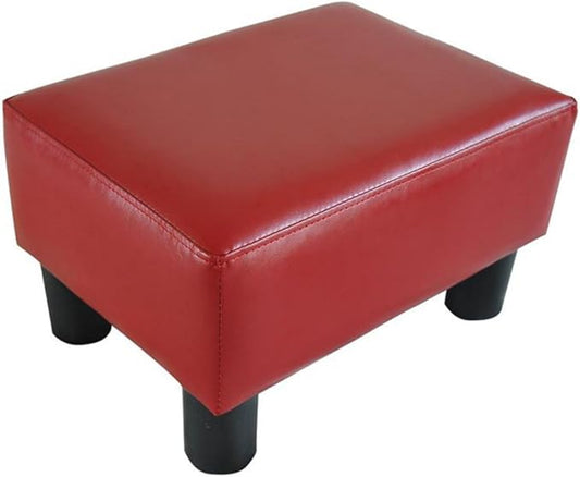 HOMCOM Ottoman Foot Rest, Small Foot Stool with Faux Leather Upholstery, Rectangular Ottoman Footrest with Padded Foam Seat and Plastic Legs, Red