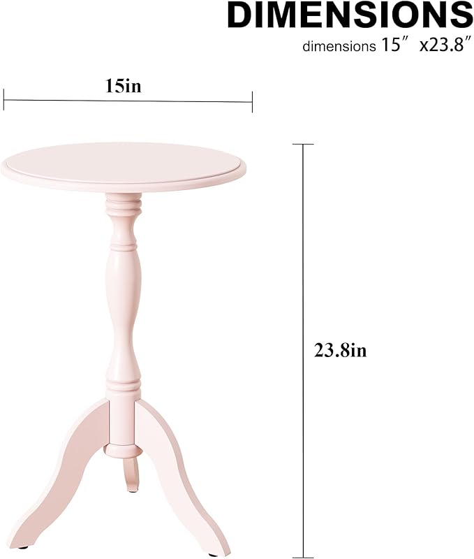 HLR Round Small End Table, Wooden Pedestal Side Coffee Tables, Vintage Accent Nightstand for Living Room, Bedroom, Entryway (2, Pink)