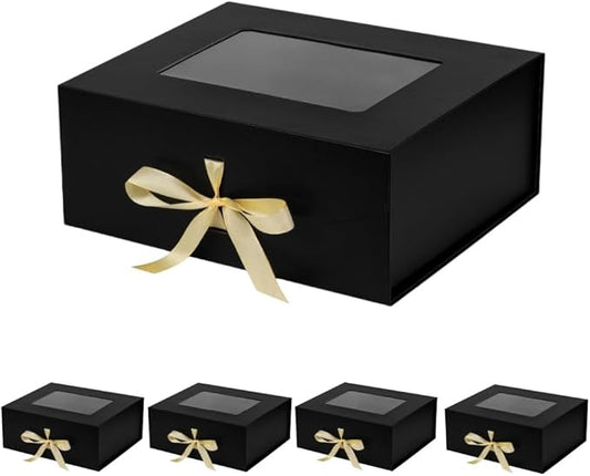 5 Pcs Black Gift Box for Presents with Ribbon 13.2x11x5.3 Inches Clear Gift Box with Window Magnetic Closure Gift Boxes with Lids-NeatNest