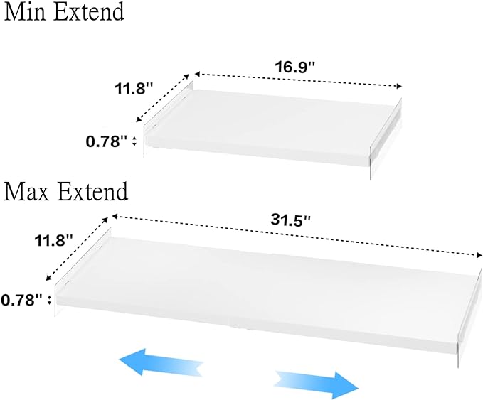 Expandable Closet Tension Shelf with Strong Adhesive Hanging Shelves Closet Divider Separator Storage Shelves for Cabinet Wardrobe Cupboard, 3 Pack (L:16.9'' to 31.5"; W:11.8'')-NeatNest