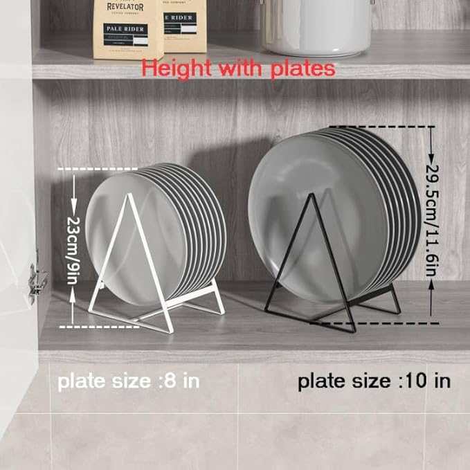 2 Large 1 Small Triangle Plate Holders Organizers Upright Cabinet Dish Drying Racks Metal Plate Dish Organizers Racks Stands for Countertop and Cupboard Black
